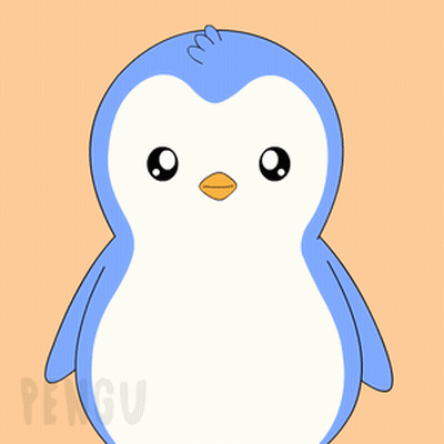 A Blue And White Penguin With A Yellow Beak And The Word Pengu On The Bottom Right GIF