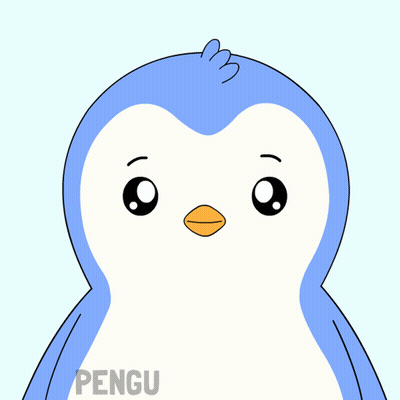 A Blue And White Penguin With A Yellow Beak And The Word Pengu On The Bottom GIF
