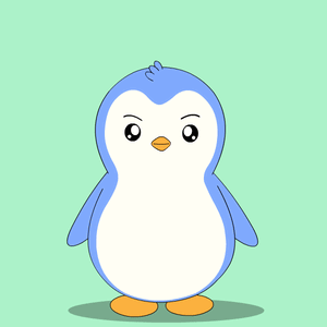 A Blue And White Penguin With A Yellow Beak Is Standing On A Green Background GIF