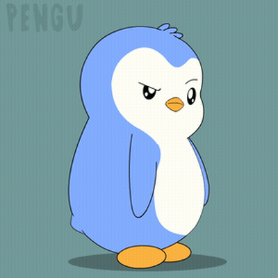 A Blue And White Penguin With An Orange Beak Is Standing In Front Of The Word Pengu GIF