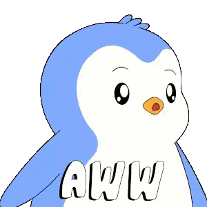 A Blue And White Penguin With The Word Aww Written On Its Chest Sticker