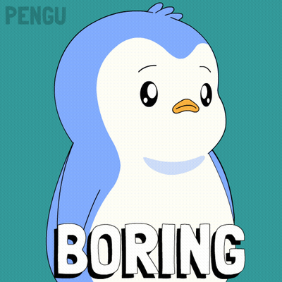 A Blue And White Penguin With The Word Boring Behind It GIF