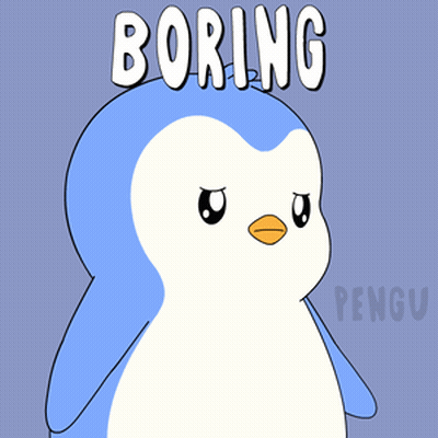 A Blue And White Penguin With The Word Boring Written Above It GIF