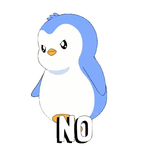 A Blue And White Penguin With The Word No On It Sticker