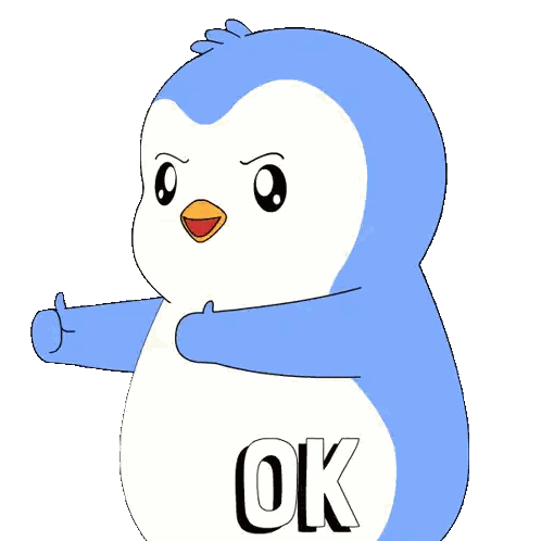 A Blue And White Penguin With The Word Ok Written On It Sticker