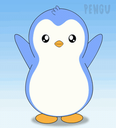 A Blue And White Penguin With The Word Pengu On The Bottom Left GIF