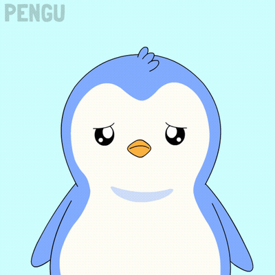 a blue and white penguin with the word pengu on the bottom right corner