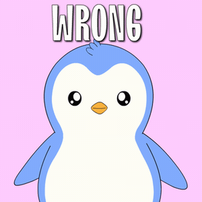 A Blue And White Penguin With The Word Wrong Written On It GIF