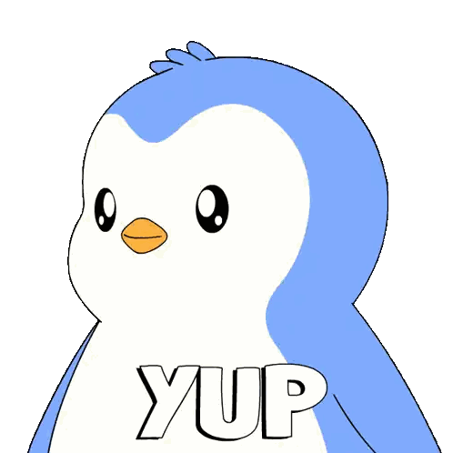 A Blue And White Penguin With The Word Yup On Its Back Sticker