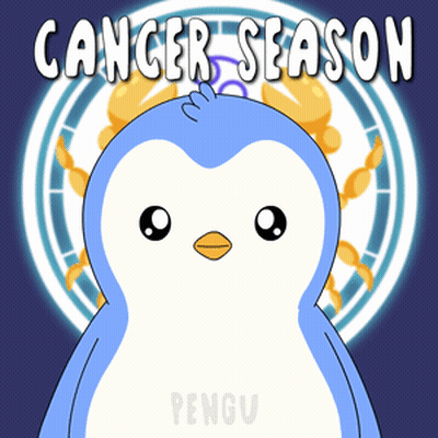 A Blue And White Penguin With The Words Cancer Season Behind It GIF