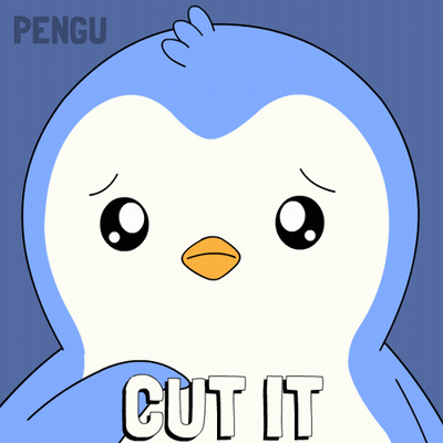 A Blue And White Penguin With The Words Cut It Written Below It GIF