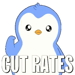 A Blue And White Penguin With The Words Cut Rates Behind It Sticker