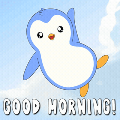 A Blue And White Penguin With The Words Good Morning Written Below It GIF
