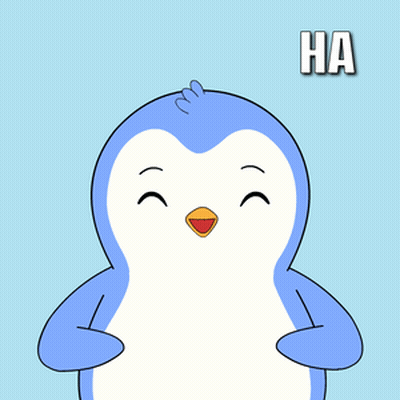 A Blue And White Penguin With The Words Ha Ha Ha Written Above It GIF