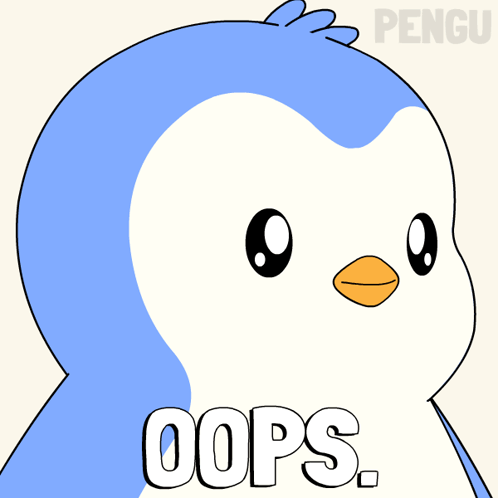 A Blue And White Penguin With The Words Oops Written On It GIF