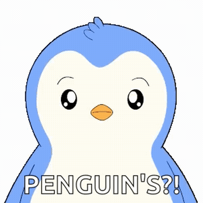 A Blue And White Penguin With The Words Penguin 'S Written On It GIF