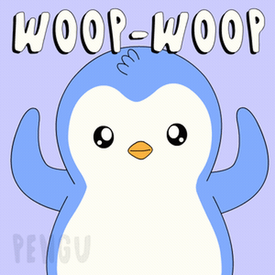 A Blue And White Penguin With The Words Woop-Woop Written Above It GIF