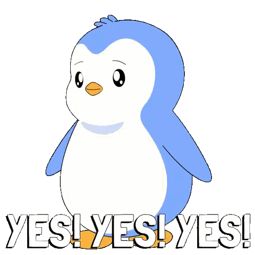 A Blue And White Penguin With The Words Yes Yes Yes On The Bottom Sticker