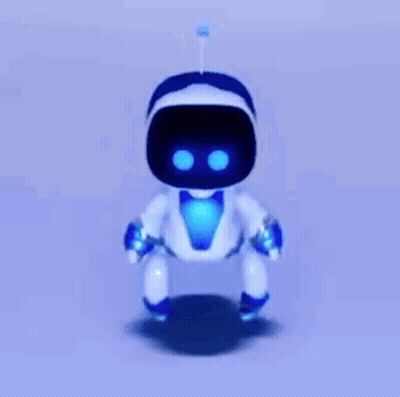 A Blue And White Robot Is Dancing On A Blue Background . GIF