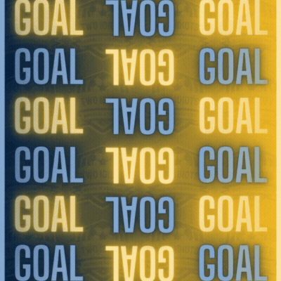 A Blue And Yellow Background With The Word Goal In The Center GIF
