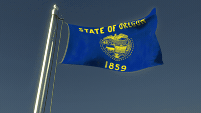 A Blue And Yellow Flag That Says State Of Oregon GIF
