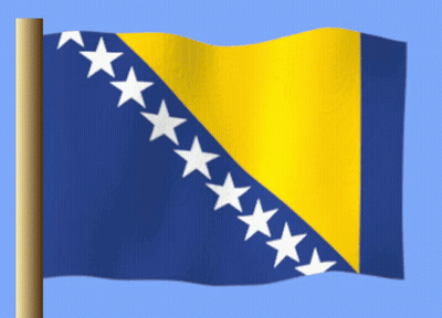 A Blue And Yellow Flag With White Stars On The Diagonal GIF
