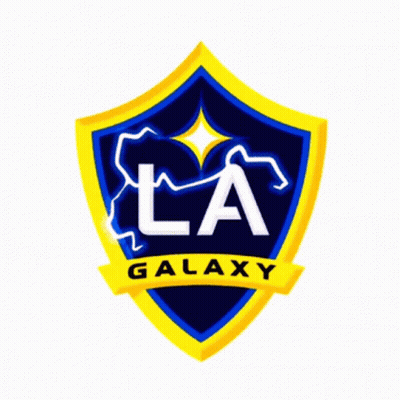 A Blue And Yellow Logo For La Galaxy GIF