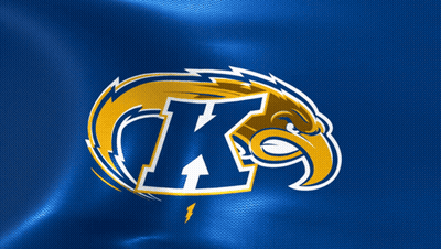 A Blue And Yellow Logo With The Letter K GIF