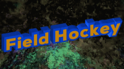 A Blue And Yellow Sign That Says Field Hockey On It GIF