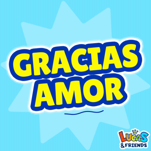 A Blue And Yellow Sign That Says Gracias Amor On It GIF