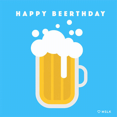 A Blue Background With A Beer Mug And The Words Happy Beerthday GIF