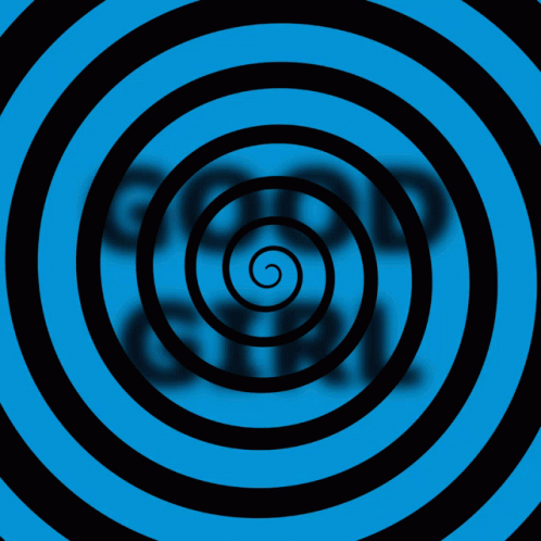 A Blue Background With A Black Spiral And The Word Good Girl GIF