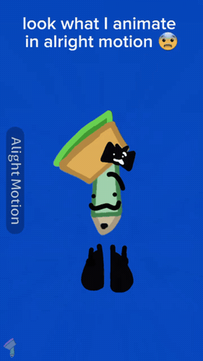 A Blue Background With A Cartoon Character And The Words " Look What I Animate In Alright Motion " At The Bottom GIF