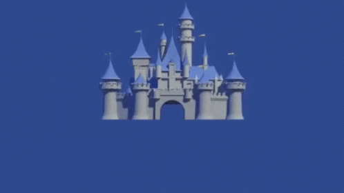 A Blue Background With A Castle In The Foreground GIF