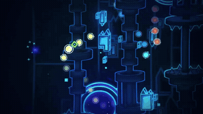 A Blue Background With A Circle In The Middle And A Square In The Center GIF