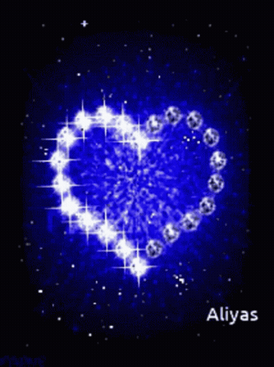 A Blue Background With A Heart Made Of Diamonds And The Name Aliyas GIF