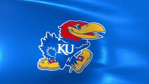 A Blue Background With A Ku Mascot And The Word Ku On It GIF