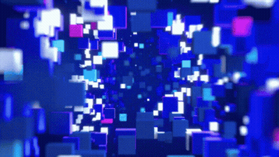 A Blue Background With A Lot Of Squares Floating In The Air GIF