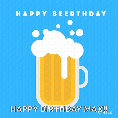 A Blue Background With A Mug Of Beer And The Words Happy Beerthday Happy Birthday Max GIF