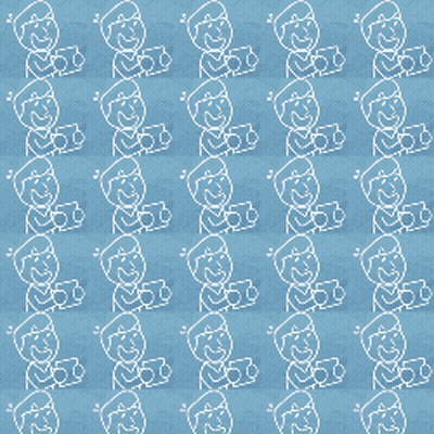 a blue background with a pattern of people holding cards