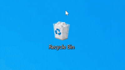 A Blue Background With A Recycle Bin Icon On It GIF