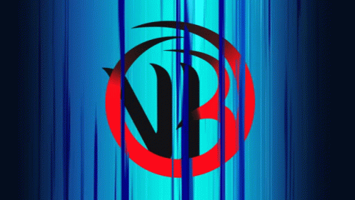 A Blue Background With A Red And Black Circle With The Letter V On It GIF