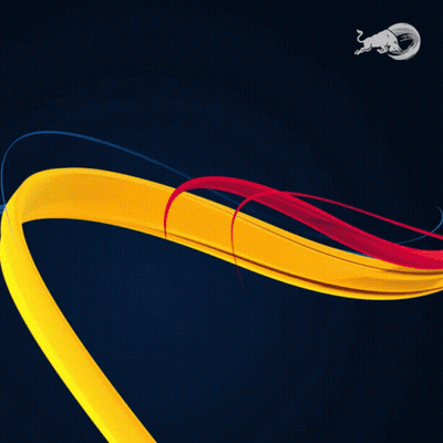 A Blue Background With A Red And Yellow Swirl And A Red Bull GIF