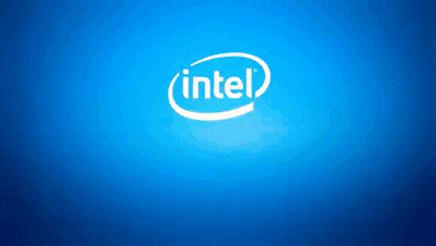A Blue Background With A White Intel Logo On It GIF