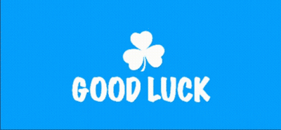 A Blue Background With A White Shamrock And The Words Good Luck GIF
