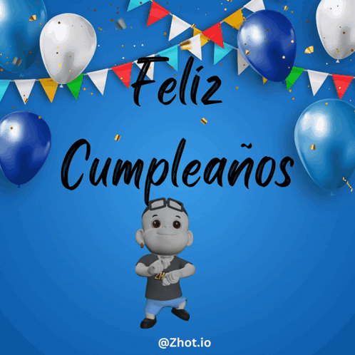 A Blue Background With Balloons And The Words Feliz Cumpleanos Written On It GIF