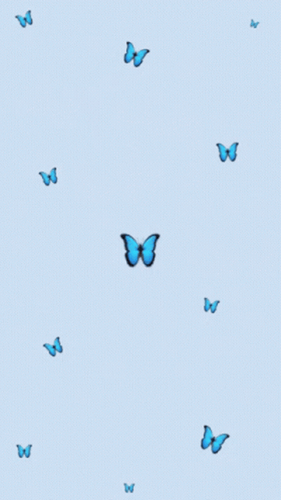 A Blue Background With Blue Butterflies Flying In The Air GIF
