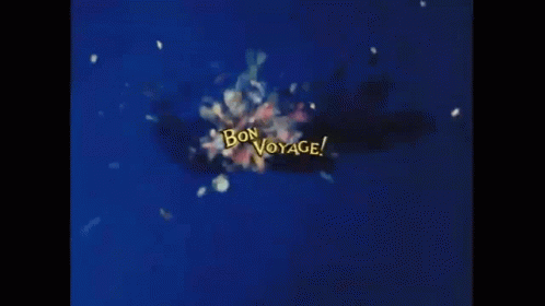 A Blue Background With Bon Voyage Written In Yellow GIF