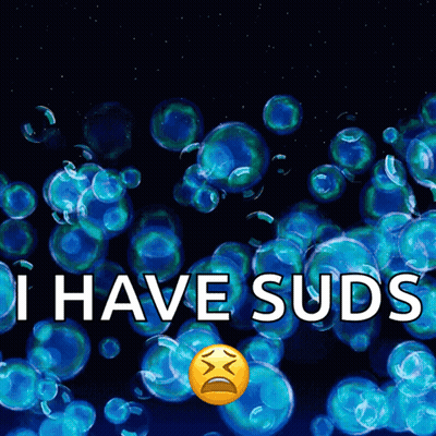 A Blue Background With Bubbles And The Words " I Have Suds " On It GIF