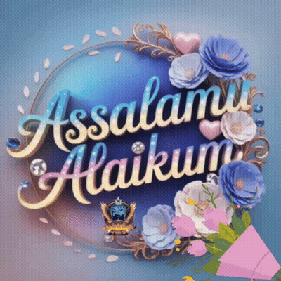 a blue background with flowers and the words " assalamualaikum "